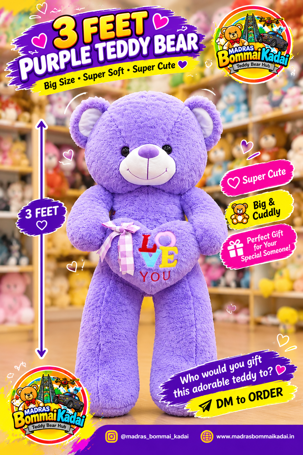 3 feet Heartin premium quality teddy