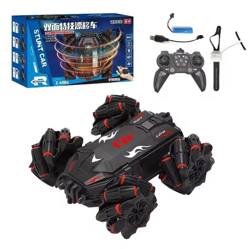 RC Stunt Car with Lights Music 360 Degree Flips Sidesway Double Sided Remote Control Car Toys for Kids