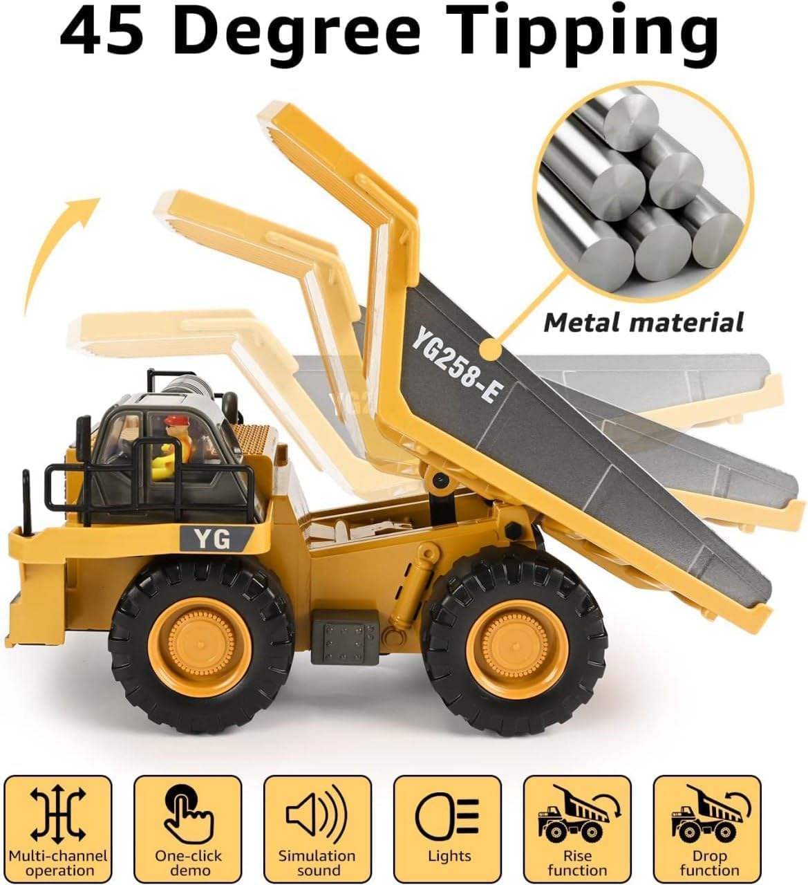 RC Construction Dump Truck Toy – 9-CH 1:24 |2.4GHz Remote Control 4WD Dump Truck for Kids