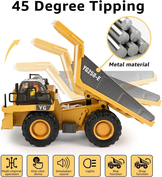 RC Construction Dump Truck Toy – 9-CH 1:24 |2.4GHz Remote Control 4WD Dump Truck for Kids