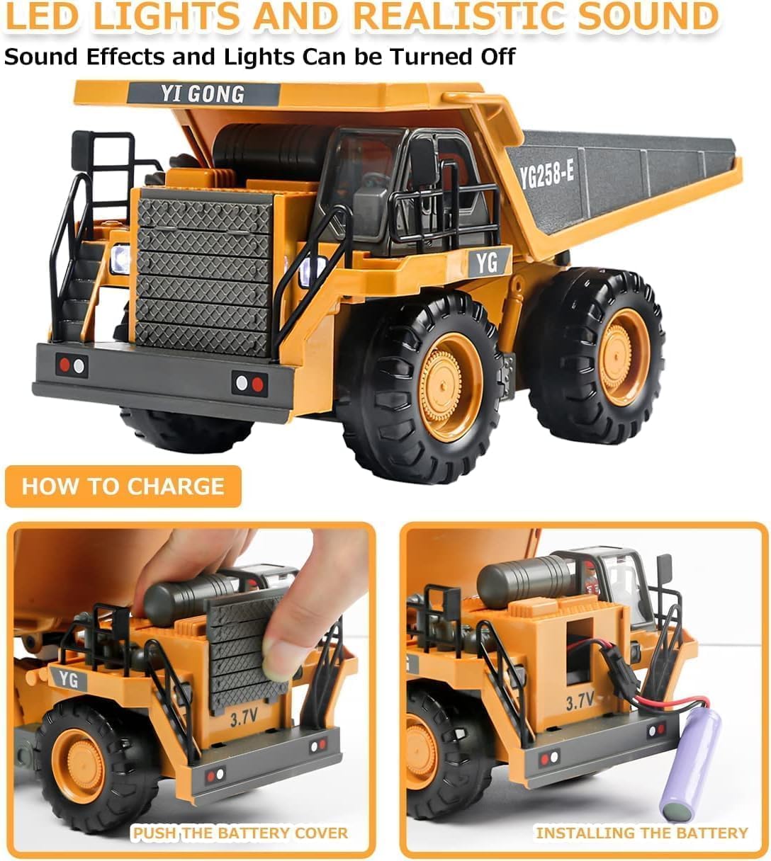 RC Construction Dump Truck Toy – 9-CH 1:24 |2.4GHz Remote Control 4WD Dump Truck for Kids