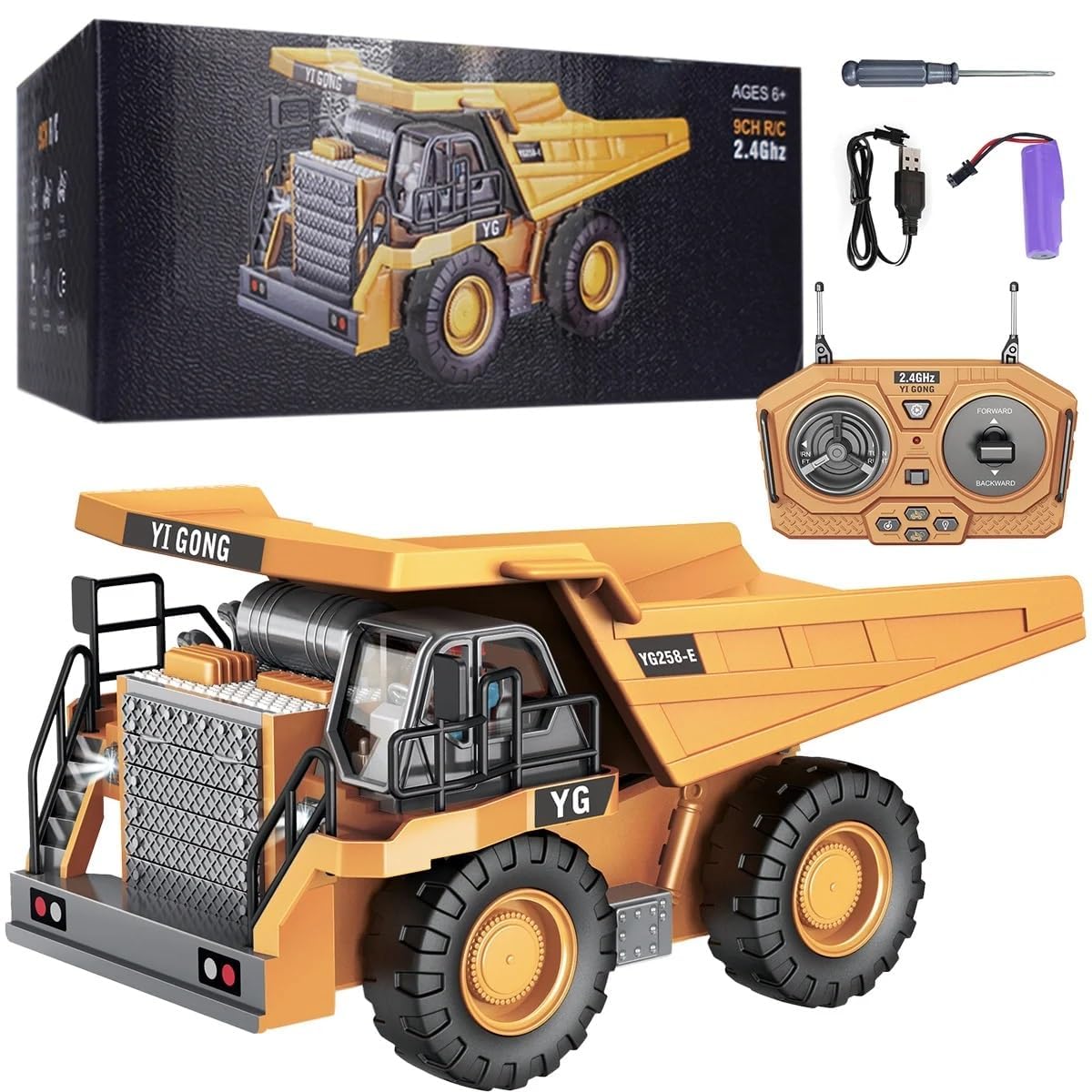RC Construction Dump Truck Toy – 9-CH 1:24 |2.4GHz Remote Control 4WD Dump Truck for Kids